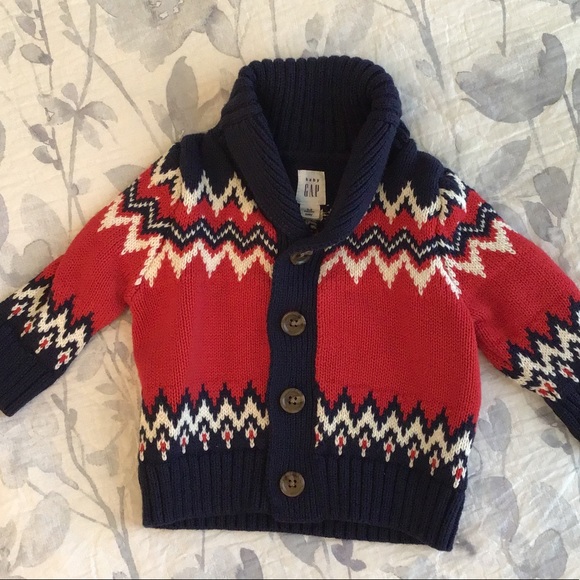 Baby Gap Red Navy White Cardigan Sweater 3/6 months - Picture 1 of 6